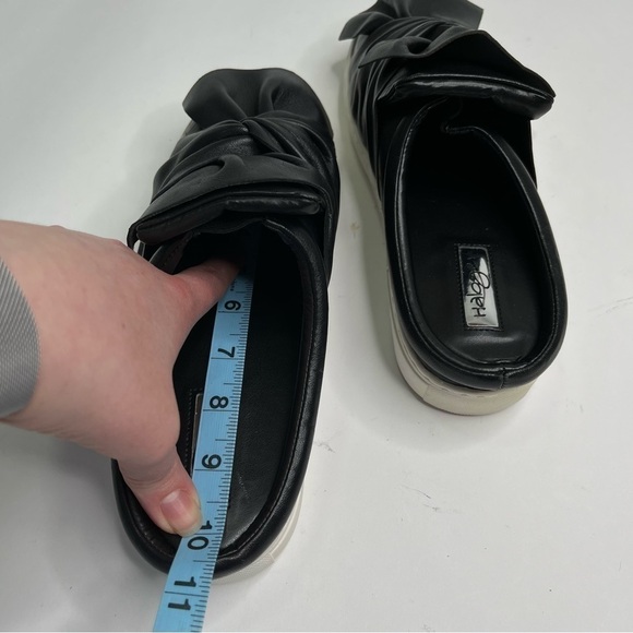 HALOGEN Manny Black Leather Twist Knotted Bow Slip-on White Rubber Sneaker Shoes - Picture 12 of 12